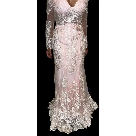 Hebeos | Dresses | New Hebeos Pink Lace Wedding Gown Dress Off Shoulder Long Sleeve Sheer Waist Nwt | Poshmark Hebeos | Dresses | New Hebeos Pink Lace Wedding Gown Dress Off Shoulder Long Sleeve Sheer Waist Nwt | Poshmark